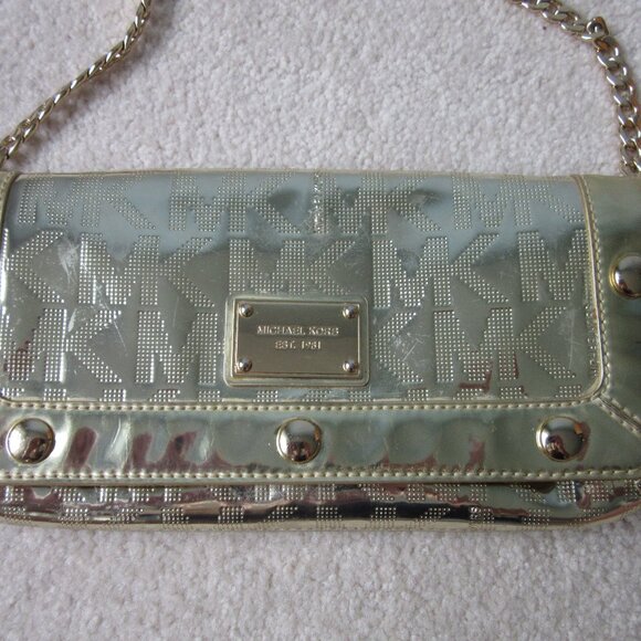 Stunning Michael Kors Metallic Gold Chain Strap Shoulder Bag Purse - Picture 1 of 12